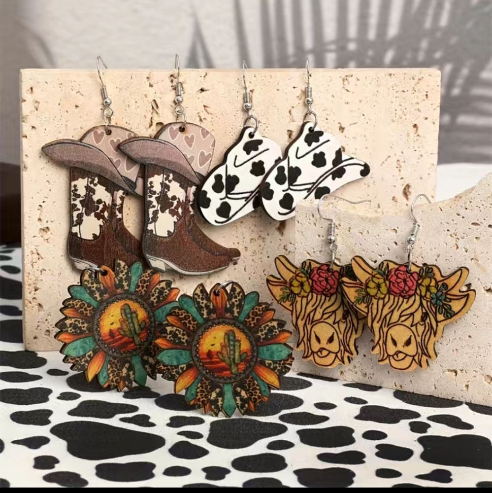 Country Western Boho Cowgirl Drop Earrings 4 Earring Set - Picture 1 of 6